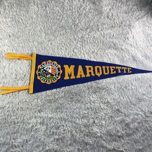 Vintage Marquette University Pennant Blue Yellow Felt Mid-Century 1950s-1960s